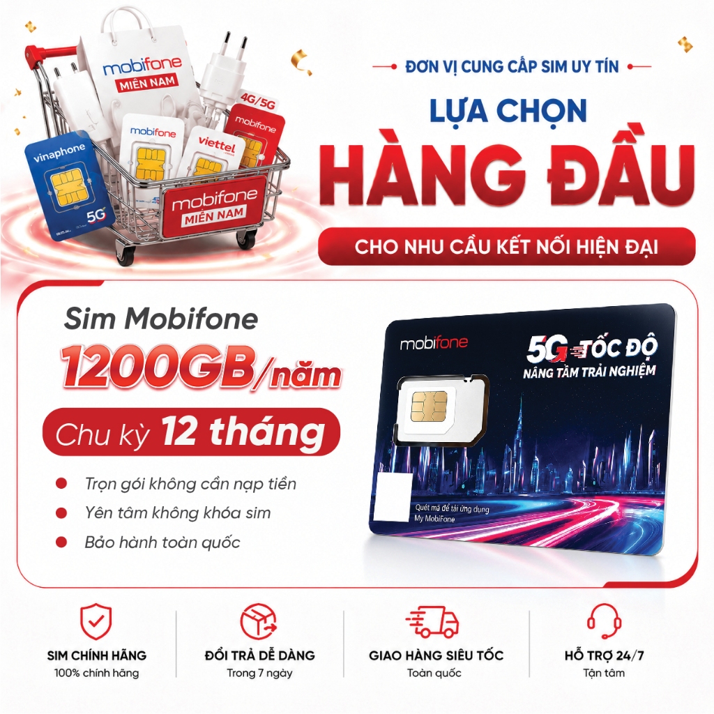🌟[100GB/tháng] Sim 5G Mobifone 100GB/Tháng trọn gói 12 tháng không bị trôi ngày | Bảo hành 1 năm