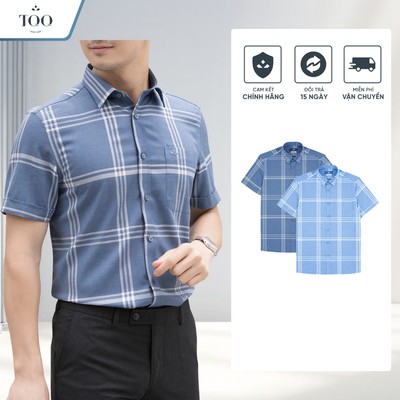 Áo Sơ Mi Nam Tay Ngắn Kẻ Không Nhăn Vải Viscose Thoáng Mát Dáng Regular Lịch Sự TQQ K488CB