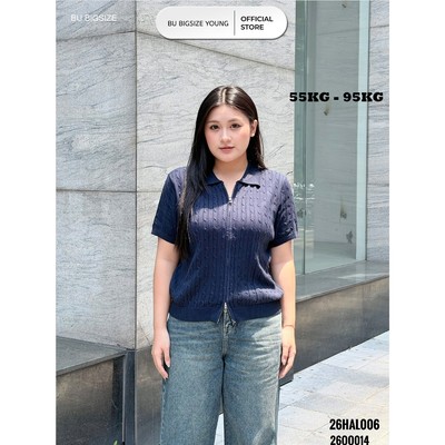Áo len tay ngắn cổ polo khóa dọc BIGSIZE (55kg đến 95kg) – 26HAL006 - [BU Bigsize Young]
