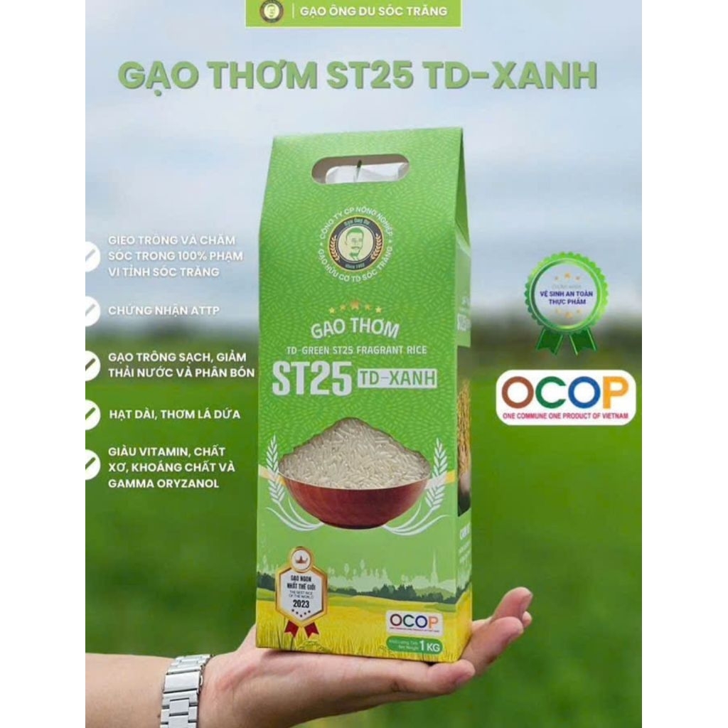 ST25 Rice, Gạo ST 25 TĐ Xanh, thơm lá dứa tự nhiên, Gạo Ông Du