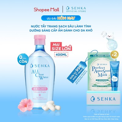 Nước Tẩy Trang Senka Micellar Dưỡng Sáng Cấp Ẩm Senka A.L.L Clear Water Bright N 400ML