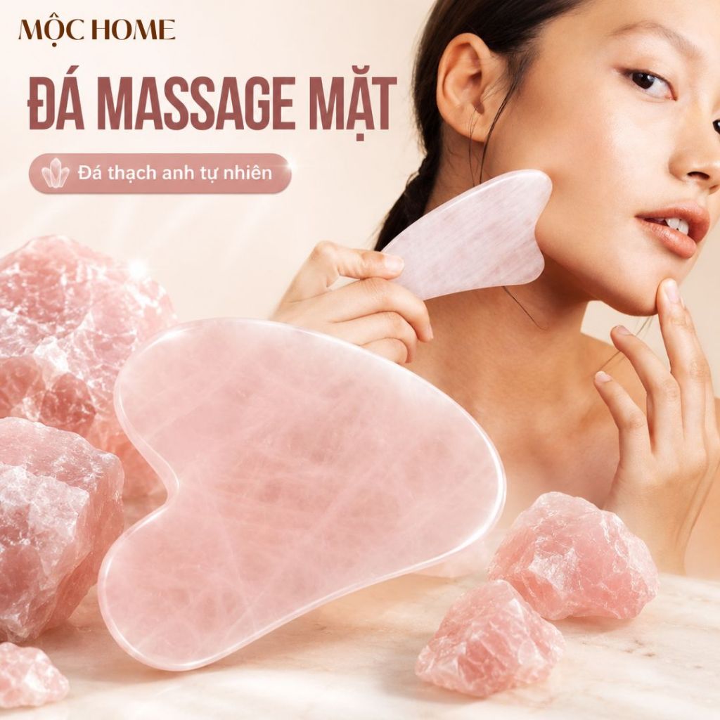 [ĐÁ TỰ NHIÊN] Bộ Đá Guasha Massage Mặt Giảm Nếp Nhăn + Cây Lăn Massage Nâng Cơ Bằng Đá Tự Nhiên