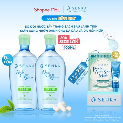 Bộ 02 Nước tẩy trang Micellar Giảm Bóng Nhờn SENKA A.L.L Clear Water Fresh 400ml/chai