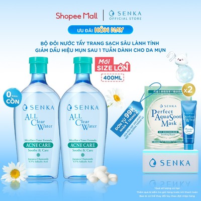 Bộ 02 Nước tẩy trang Micellar Dưỡng Sáng Cấp ẩm SENKA A.L.L Clear Water Bright 400ml/chai