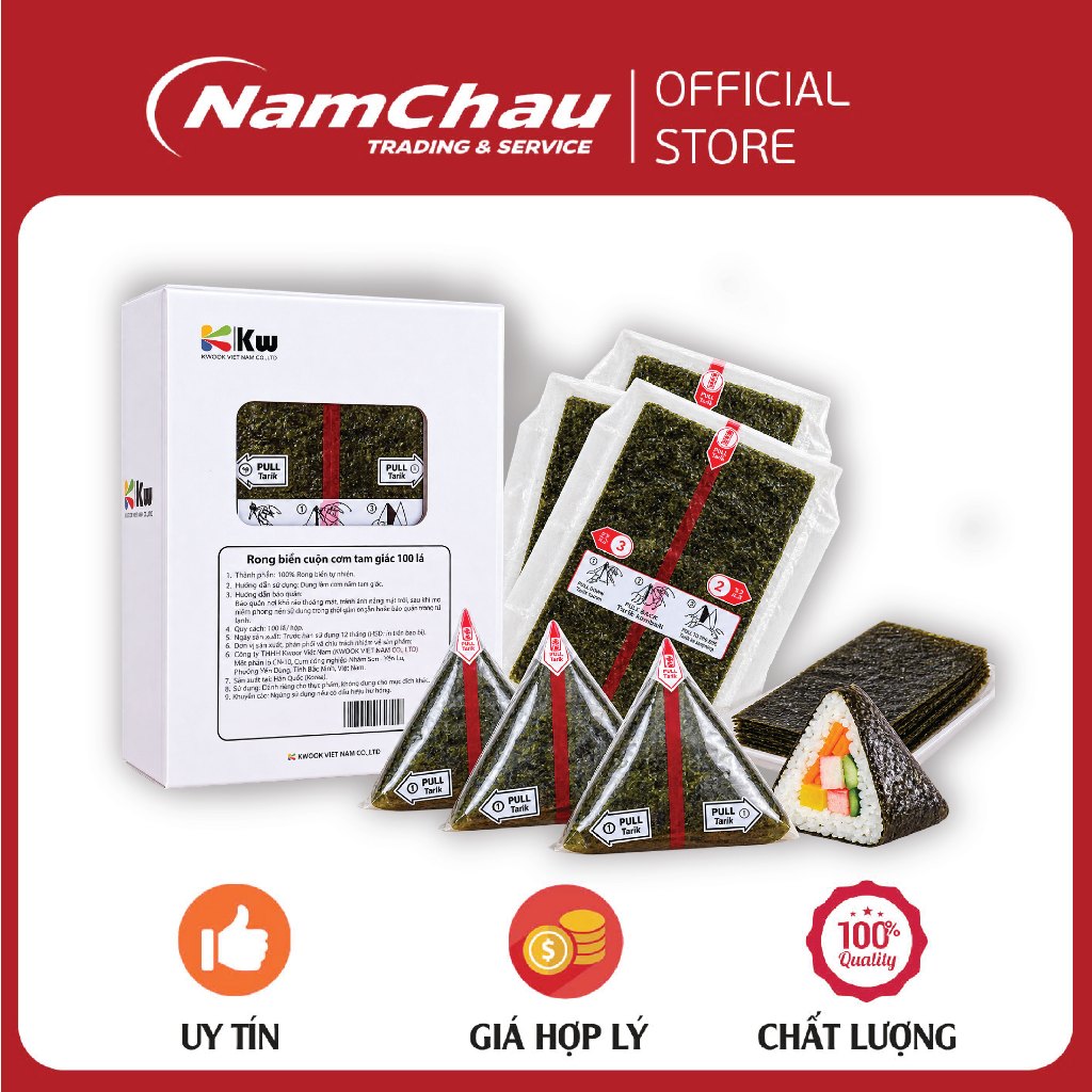 Rong biển cuộn cơm tam giác Onigiri Kwook 100 lá