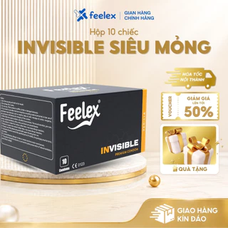 Bao cao su siêu mỏng nhiều gel đặc biệt Feelex Invisible ôm sát đem lại cảm giác chân thật giảm ma sát hộp 10 chiếc
