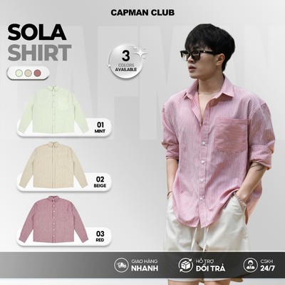 [MÀU MỚI] Áo sơ mi nam mùa hè SOLA phom rộng Boxy CAPMAN CLUB, sơ mi nam tay dài kẻ sọc phong cách trẻ trung