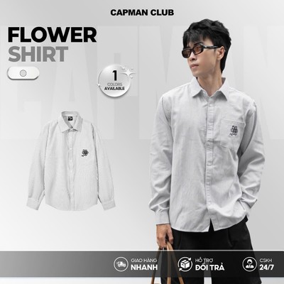 [OUTLET 50%] Áo sơ mi nam tay dài FLOWER sọc Oxford phom rộng CAPMAN CLUB, sơ mi unisex thêu hoa trẻ trung