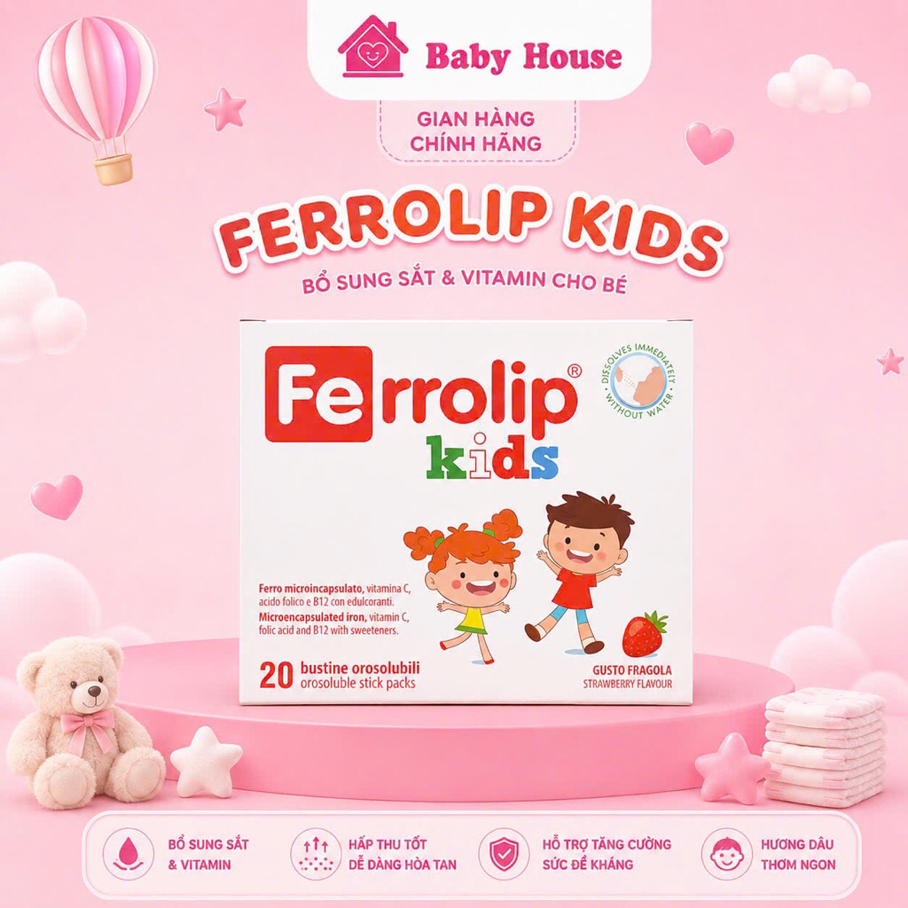 Thực phẩm bảo vệ sức khoẻ sắt bột Ferrolip Kids hộp 20 gói