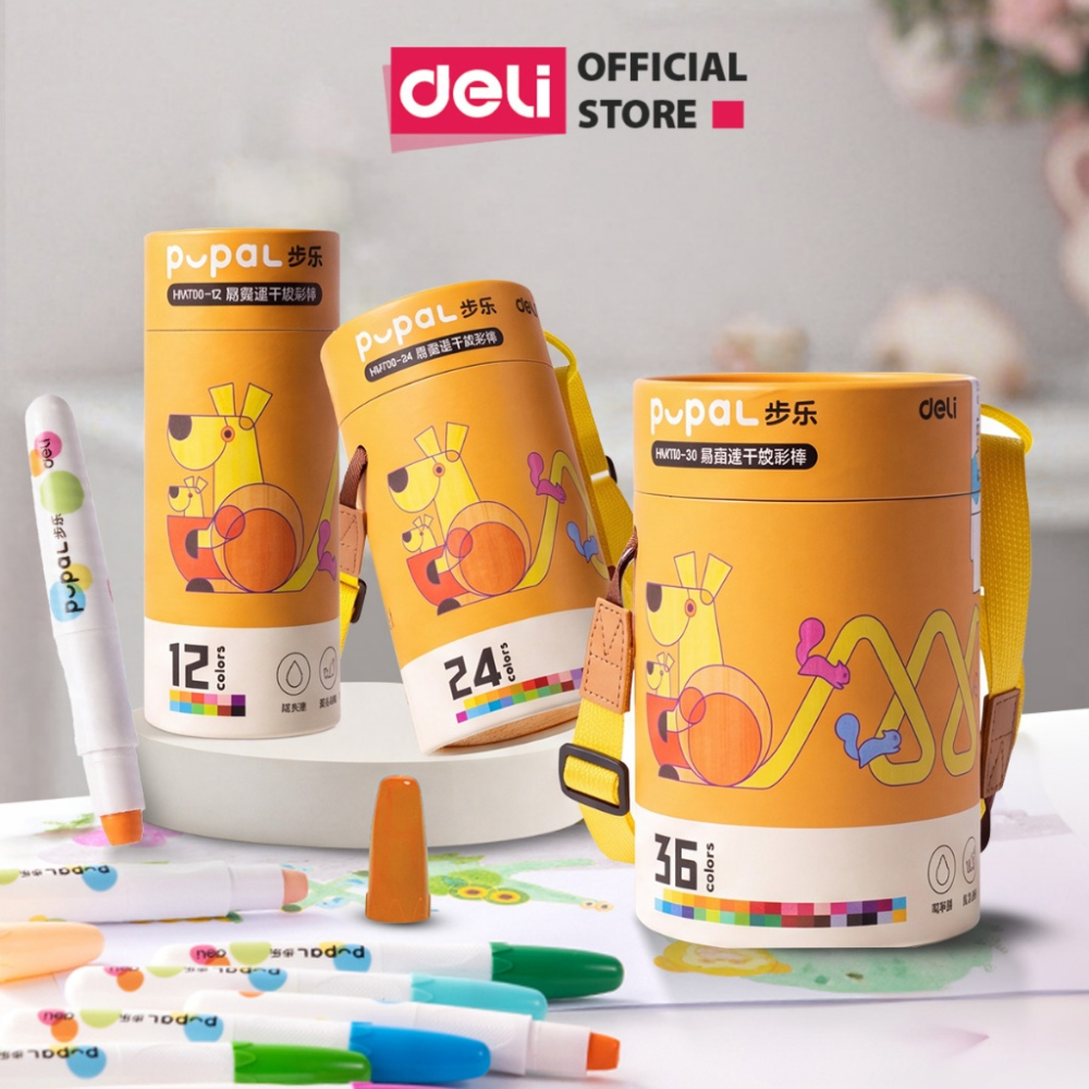 [MUA 3 GIẢM 30%] Màu Sáp Dầu Bút Sáp Lụa Vặn Hữu Cơ Deli Silky Crayon Bút Màu Sáp Có Quai Cho Bé 12/