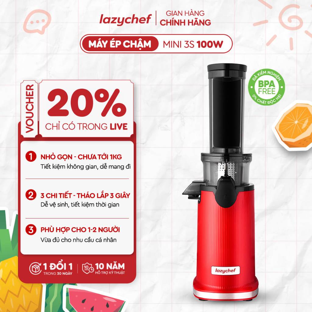 [GIÁ TỐT TRONG LIVE] Máy Ép Chậm Mini 100w Lazychef - Máy Làm Kem Hoa Quả Nhỏ Gọn, Tiện Lợi, Công Nghệ Ép Lạnh