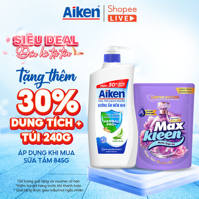 Sữa tắm sạch khuẩn Aiken thảo mộc dưỡng ẩm mềm mịn/ ngừa mụn sáng da 845G - Live