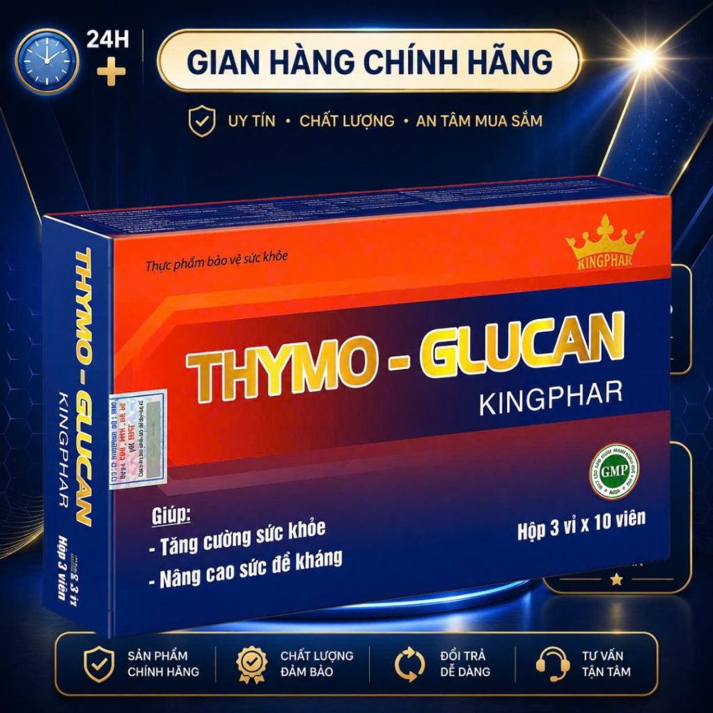 Thymo Glucan Kingphar 30 Viên – Beta Glucan, Thymomodulin, Vitamin C Kẽm – Hỗ Trợ Tăng Cường Sức Khỏ