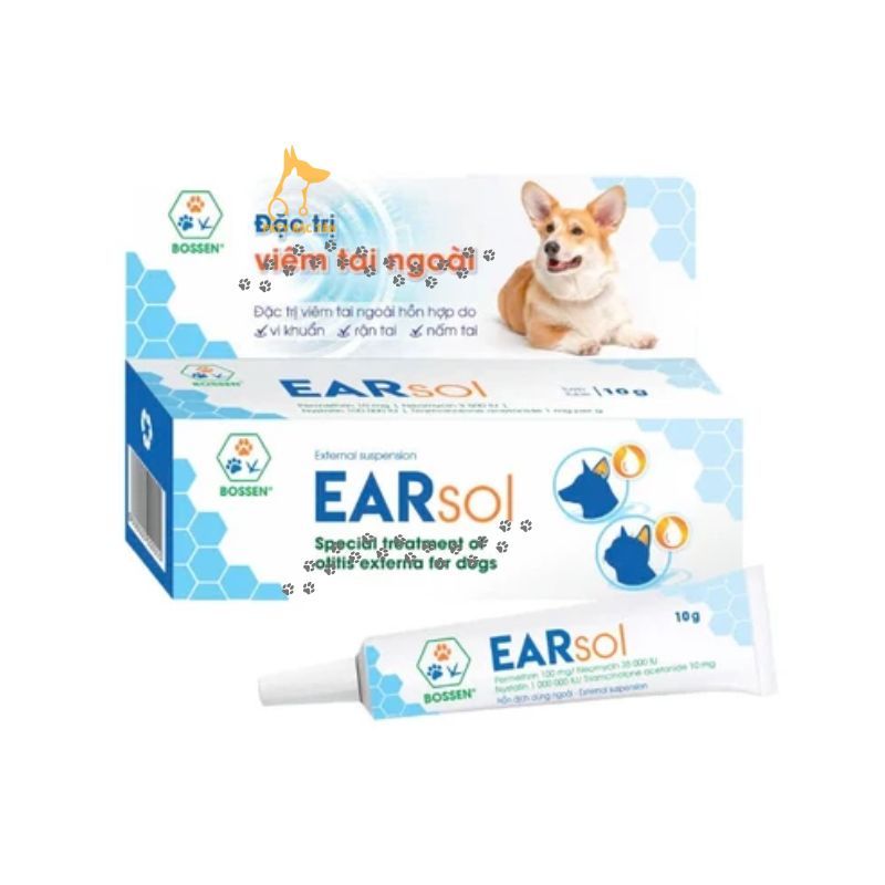 Gel nhỏ tai cho chó mèo Bossen Earsol hỗ trợ giảm ngứa, làm sạch rận tai thú cưng 10g