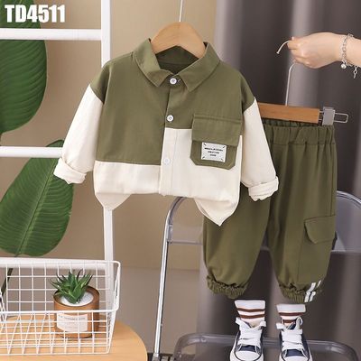 Bộ Sơ Mi Dài Tay Bé Trai Kèm Quần Túi Hộp Dài Cạp Chun Workwear MINTSCLOSET TD4511