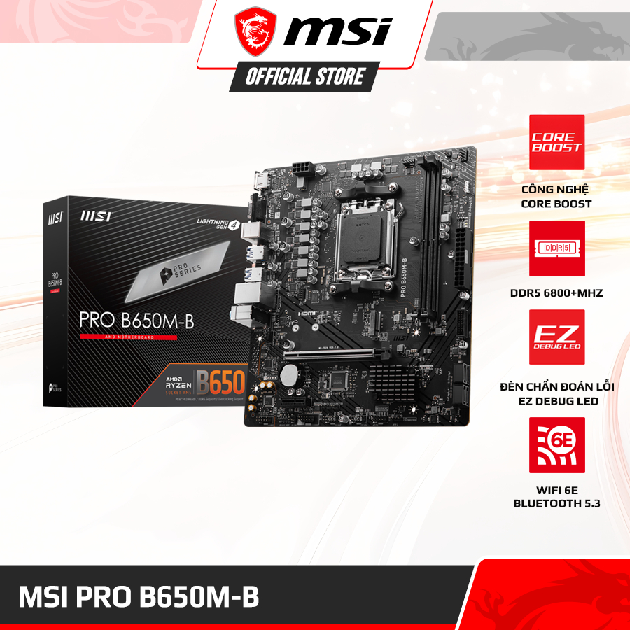 Mainboard - Bo mạch chủ MSI PRO B650M-B (2 Khe DDR5, AMD B650 Chipset, Socket AM5)
