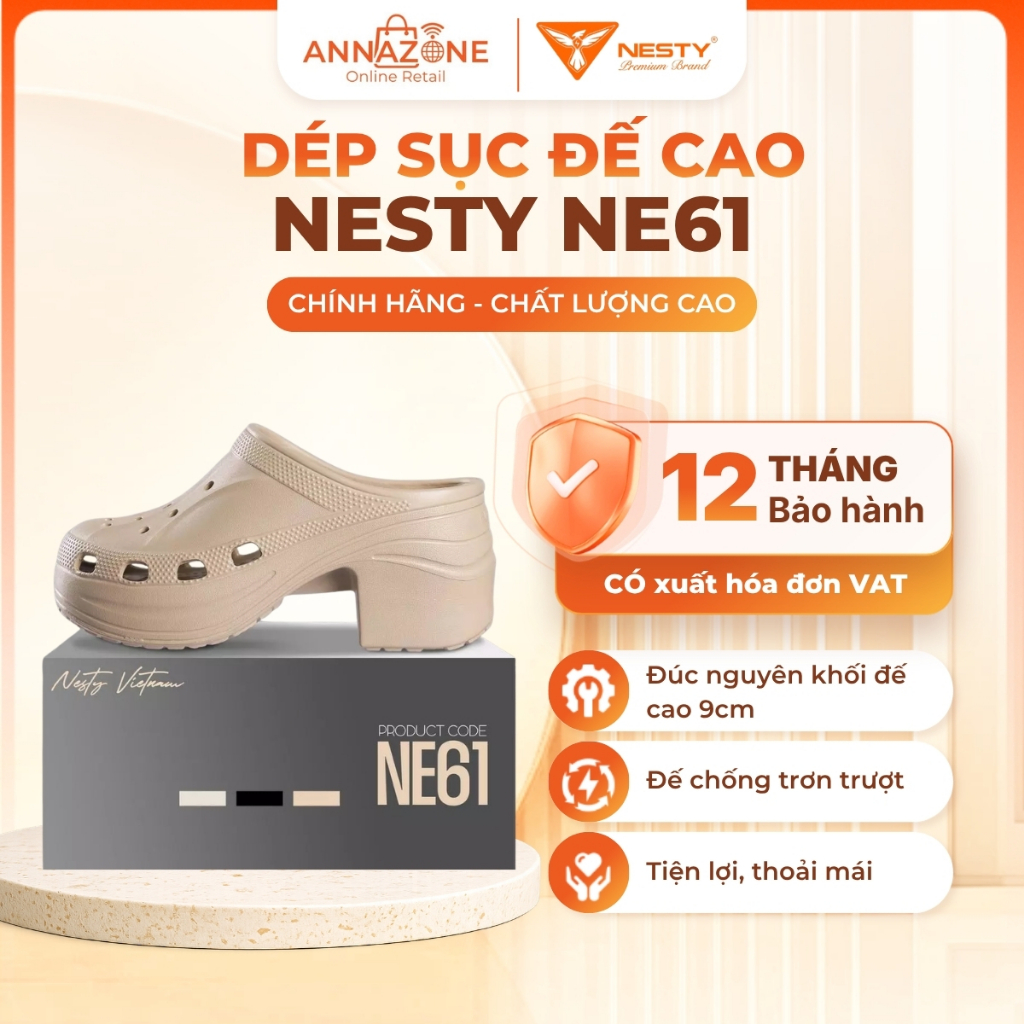 Dép Sục Đúc Nguyên Khối Đế Cao 9cm NESTY Model NE61 – Tôn Dáng, Siêu Nhẹ, Êm Ái | Annazone
