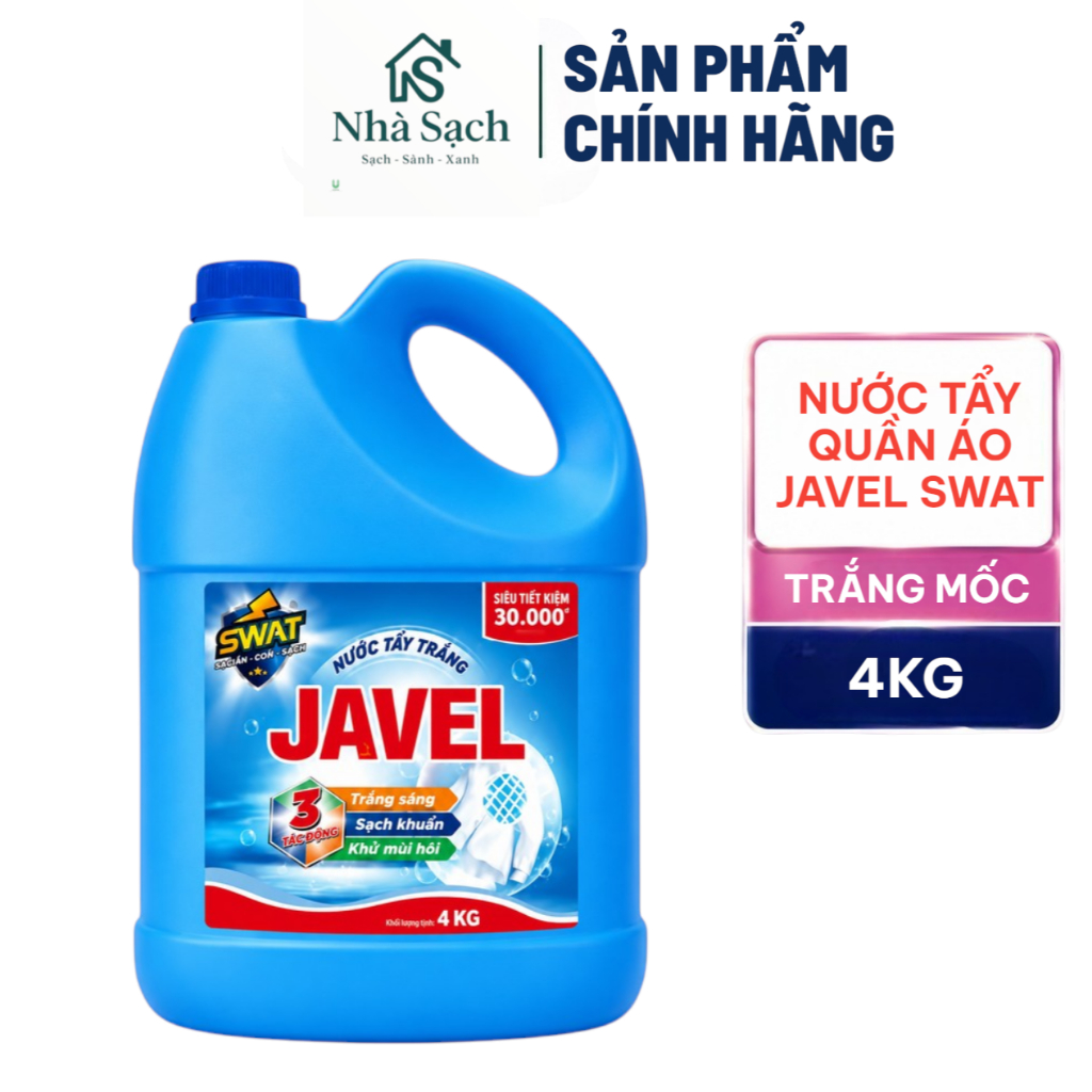 Nước Tẩy Trắng Swat Javel 4kg Đậm Đặc, Tẩy Trắng Hiệu Quả