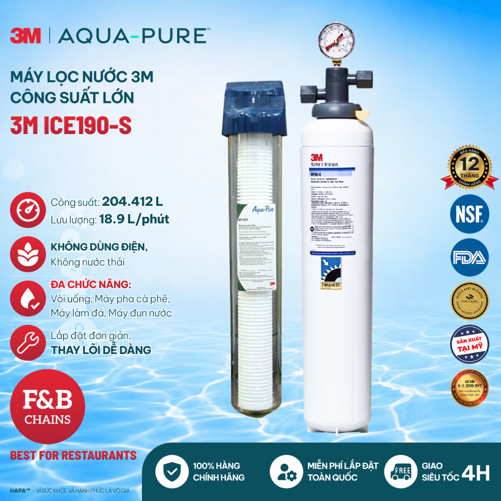 Máy Lọc Nước 3M ICE190-S Chính Hãng 3M - Chuyên Dùng Cho Quán Cà Phê, Nhà Hàng, Horeca FnB, 3M HF90-