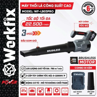 Máy Thổi Bụi / Thổi Lá Dùng Pin WORKFIX WF-LB03PRO Công Suất Lớn 1000W, Không Chổi Than, 3 Cấp Tốc Độ, 12 Cánh Quạt