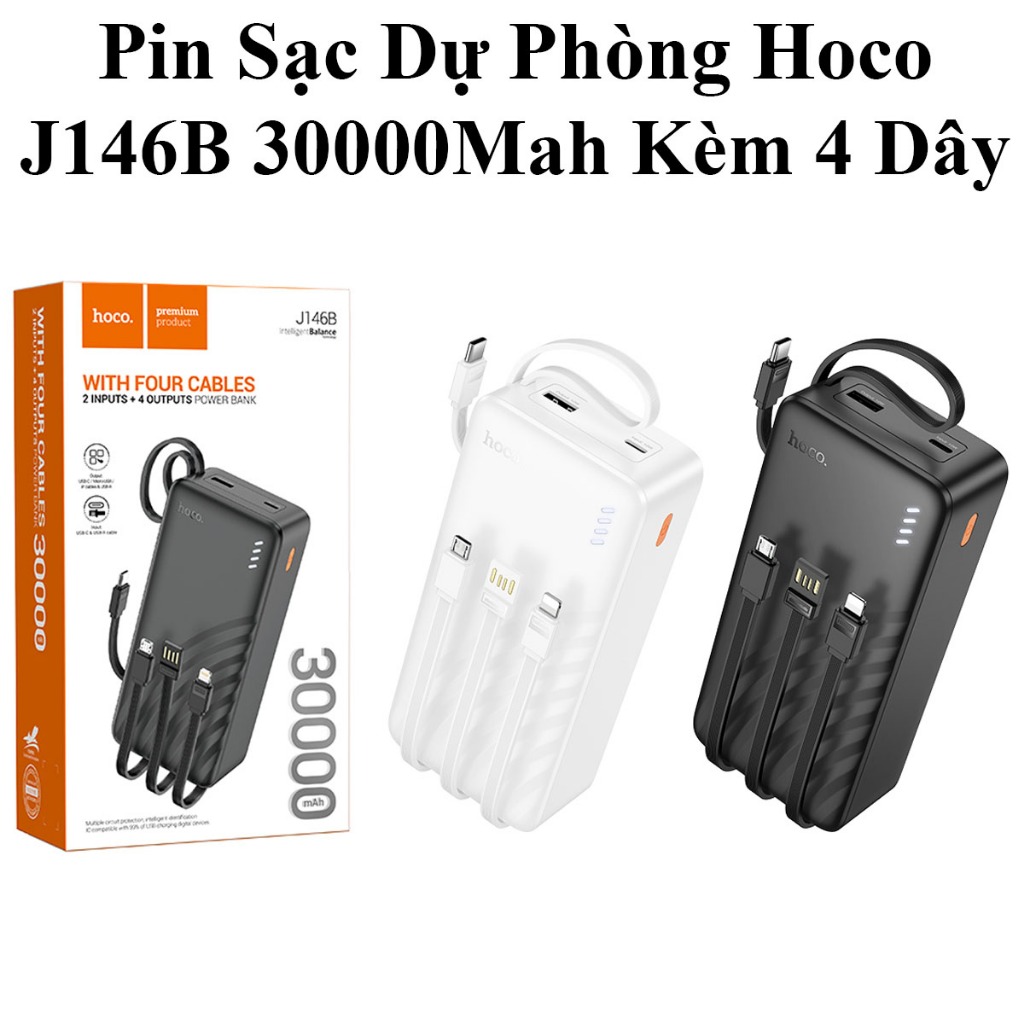 Pin Sạc Dự Phòng Hoco J146B Dung Lượng 30000Mah Kèm 4 Dây Usb + Micro + Type C + Ln