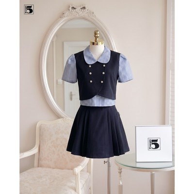 Set bộ thanh lịch Twentyfive áo ngắn tay phối cổ sơ mi và chân váy xếp ly tôn dáng SAVH88