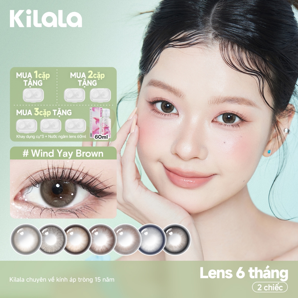 Kính áp tròng Kilala màu nâu Wind Yay Brown/ Yay Radiowave Black/ Race Yay Brown DIA  lens cận 6 thá