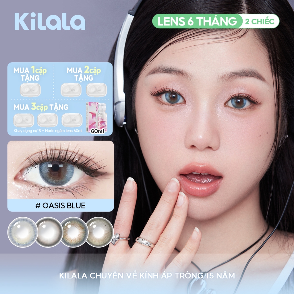 Kính áp tròng Kilala màu nâu Panda Grey/Mist Brown /Oasis Blue/DIA  lens cận 6 tháng có độ (0-7) 1 c