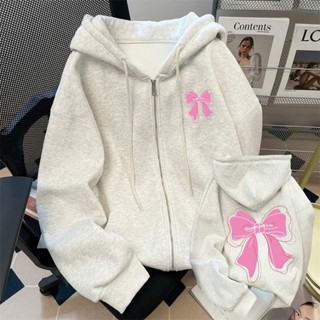 Áo khoác bé gái Hoodie Zip form rộng chất liệu vải nỉ cotton mềm mịn co giãn ép hình Nơ kẹp(mã 2)