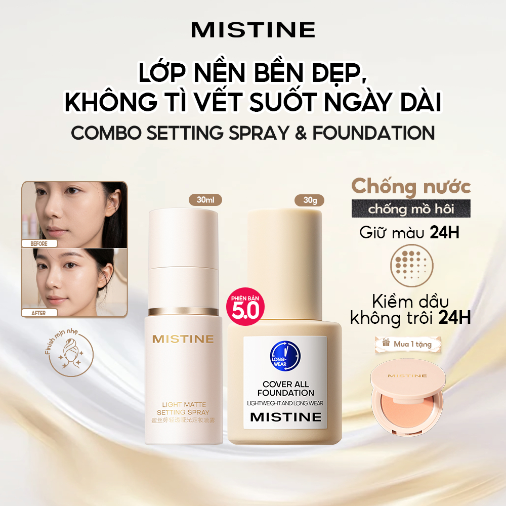 xịt khoá makeup MISTINE xịt khoá nền Hiệu quả lì mịn 30ml +  kem nền kem lót 30g 36H Kiềm dầu không 