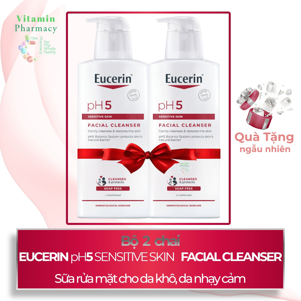 Combo 2 Chai Sữa Rửa Mặt Eucerin pH5 Facial Cleanser 400ml Dịu Nhẹ Phục Hồi Da Nhạy Cảm Chính Hãng
