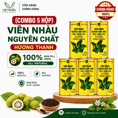 Combo 5 Hộp Viên Nhàu Nguyên Chất Noni Hương Thanh, 100% Từ Quả Nhàu, Hộp 500g