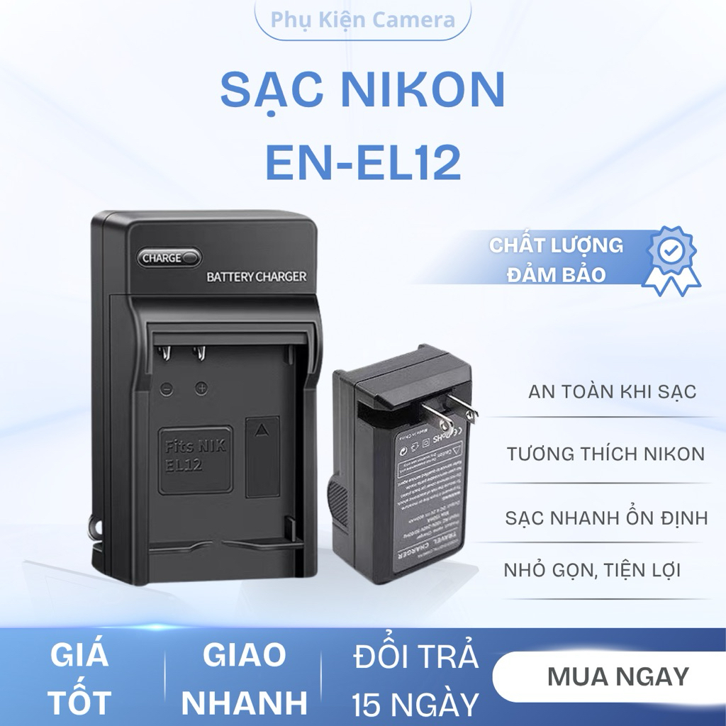 Sạc Pin Nikon EN-EL12 Cho Máy Ảnh Nikon Coolpix AW130 A900 P330 P340 S9900 S9700 S8200 - Dock Sạc Ph