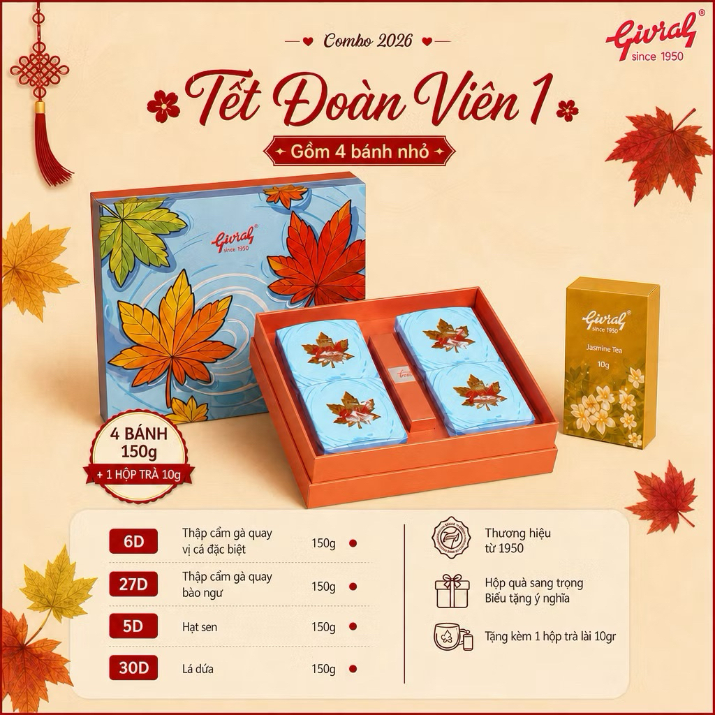 Bánh trung thu Givral Combo TẾT ĐOÀN VIÊN 1 gồm 4 bánh * 150gr ( 6D - 27D - 5D - 30D )