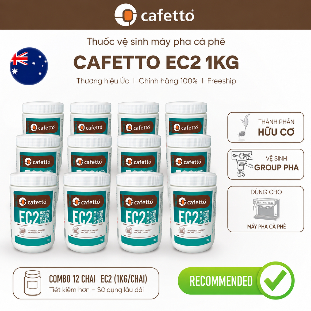Combo 12 Chai Bột Vệ Sinh Máy Pha Cà Phê Cafetto EC2 1.1kg