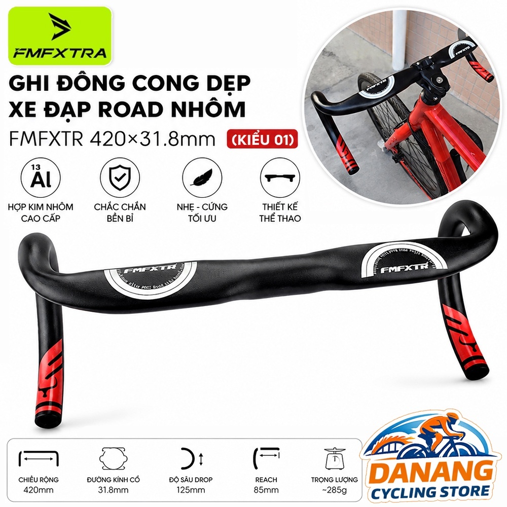 Ghi Đông Cong Dẹp Xe Đạp Road Nhôm FMFXTRA  420×31.8mm (Kiểu 01)
