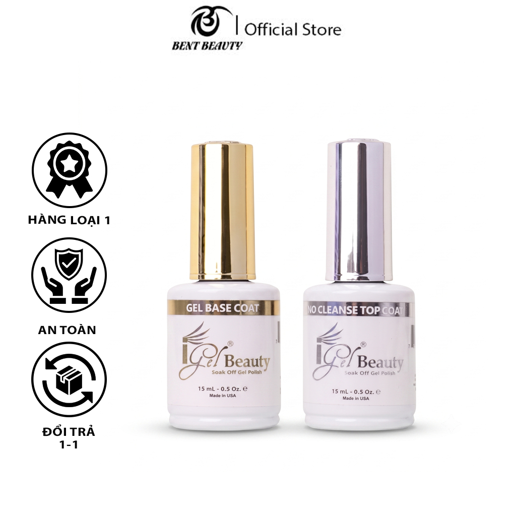 Base Top iGel Beauty Cao Cấp 15ml - Sơn Lót, Top Phủ Bóng Không Cần Lau Chuyên Dụng Cho Dân Nail