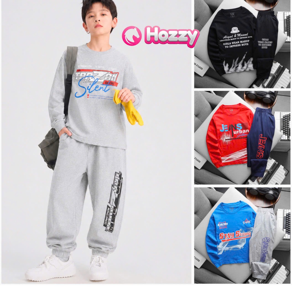 (20-57kg) Bộ thun dài tay bé trai Hozzy size đại vải 100% cotton mềm mát
