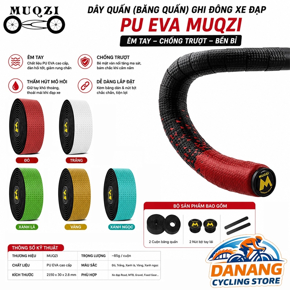 Dây Quấn (Băng Quấn) Ghi Đông Xe Đạp vân Carbon 3K PU EVA MUQZI – Êm Tay, Thoải Mái