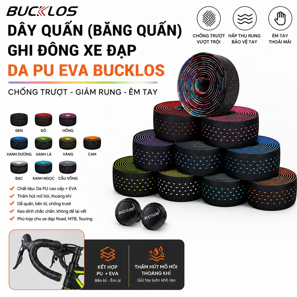 Dây Quấn (Băng Quấn) Ghi Đông Xe Đạp PU EVA BUCKLOS – Êm Tay, Thoải Mái