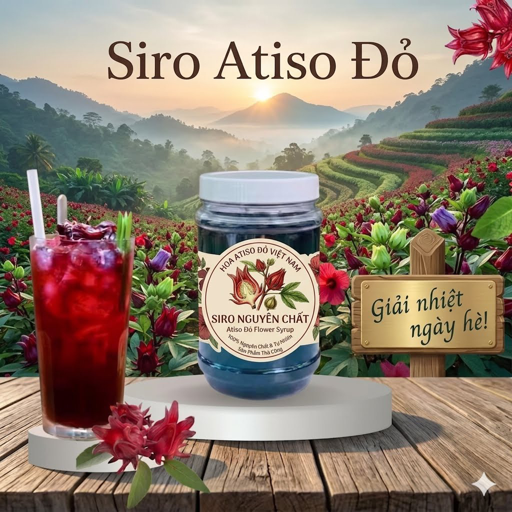 Siro hoa Atiso đỏ( kèm mứt hoa astiso) đậm đặc nguyên chất nhà làm.(mỗi hộp 550g)