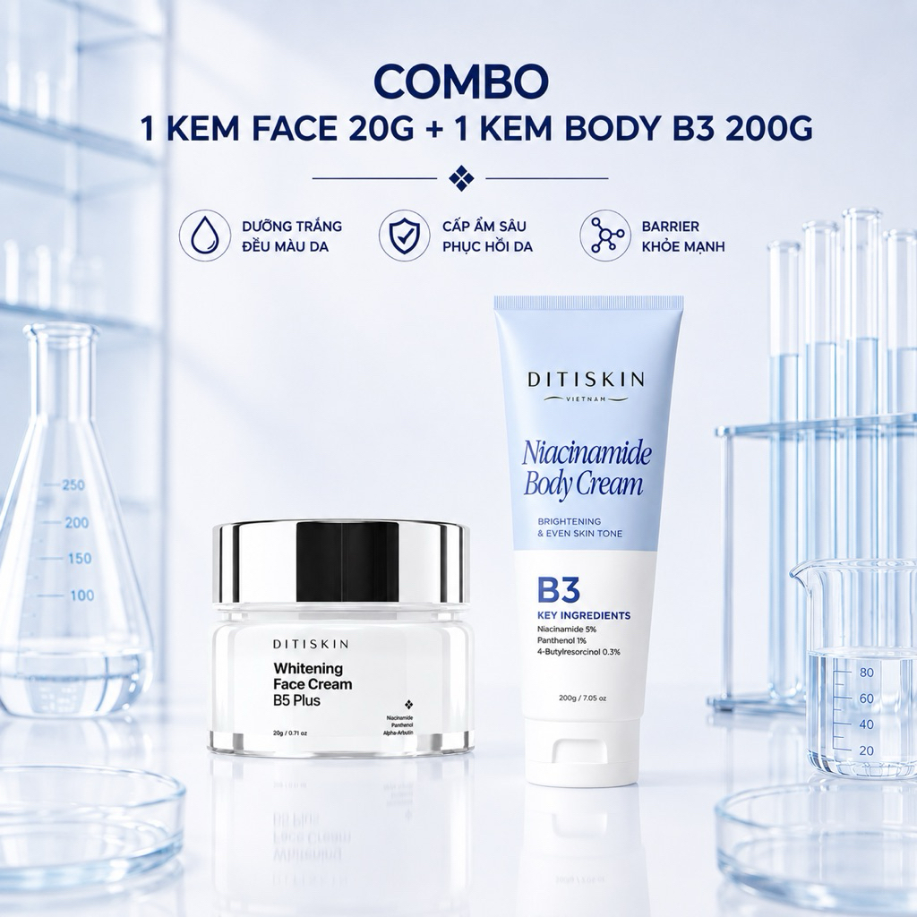[ COMBO 1 FACE + 1 BODY  ] BỘ SẢN PHẨM DƯỠNG TRẮNG SÁNG DA TOÀN THÂN GỒM 1 FACE B5 20G & 1 BODY B3 2