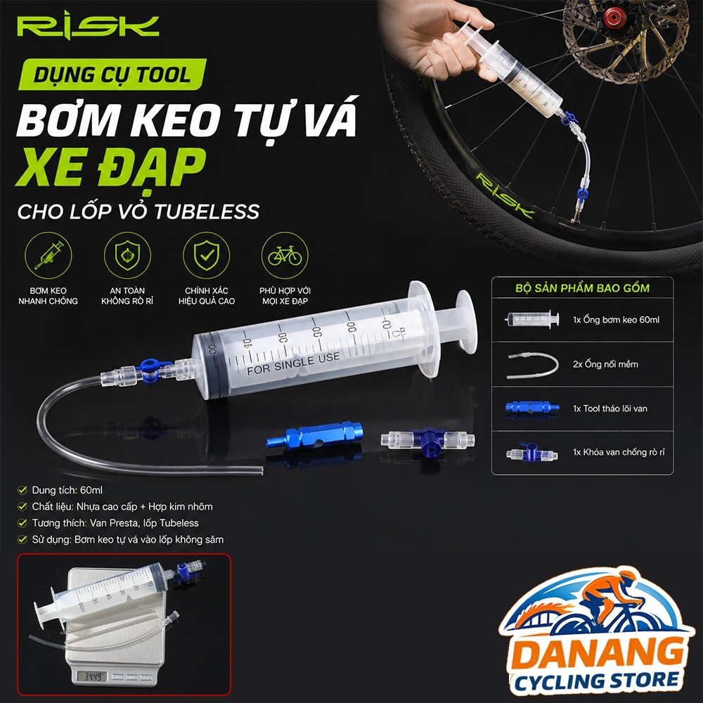 Dụng Cụ Bơm Keo Tự Vá Lốp Tubeless Xe Đạp RISK – Tool Bơm Keo Vá Lốp Không Săm