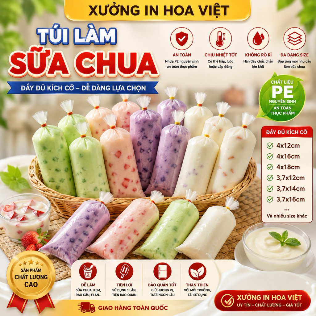 Túi nilon làm sữa chua ngắn,dài đủ size 1kg (4x12 4x16 4x18 5x12 6x12cm 3.7x12 3.7x16 3.7x18cm)