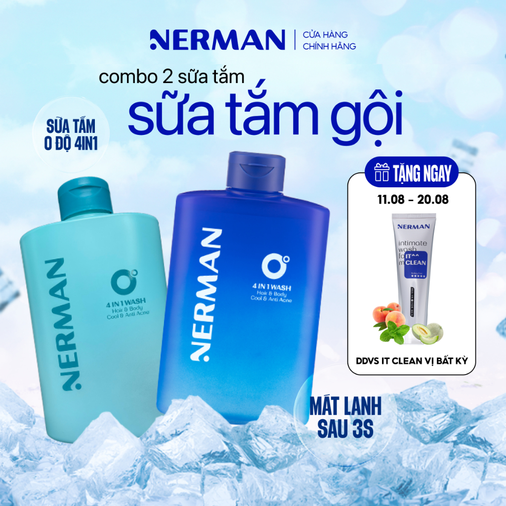 Sữa tắm gội hương nước hoa NERMAN 0 Độ 4in1 330ml Dưỡng Body Dưỡng thể