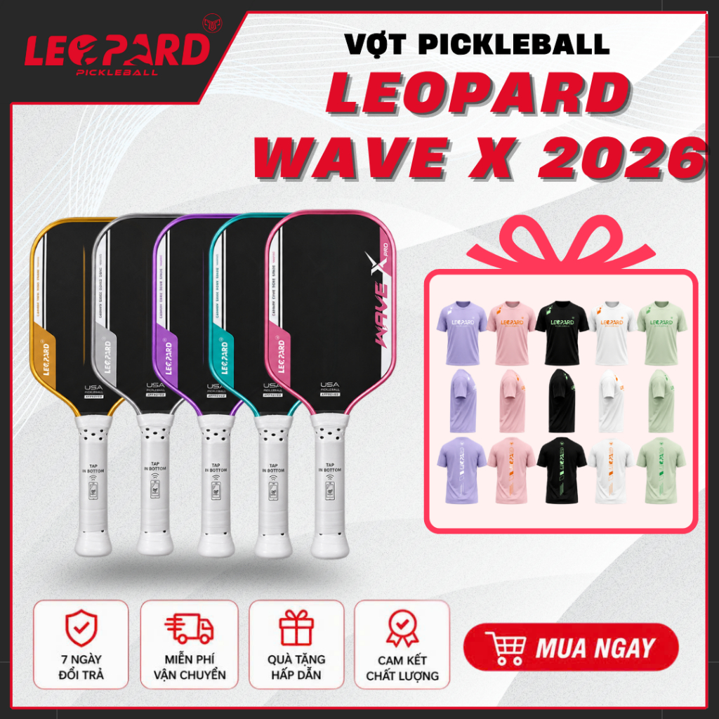 Vợt Pickleball LEOPARD WAVEX PRO 2.0 Carbon Toray Siêu Nhám | Vợt Pickleball Power Spin Control Chín