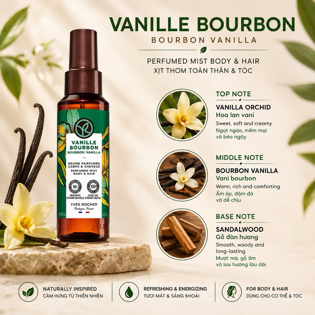 MÙI VANILLA /VANILLA BOURBON _ Nước Hoa Xịt Thơm Tóc & Toàn Thân Body Mist