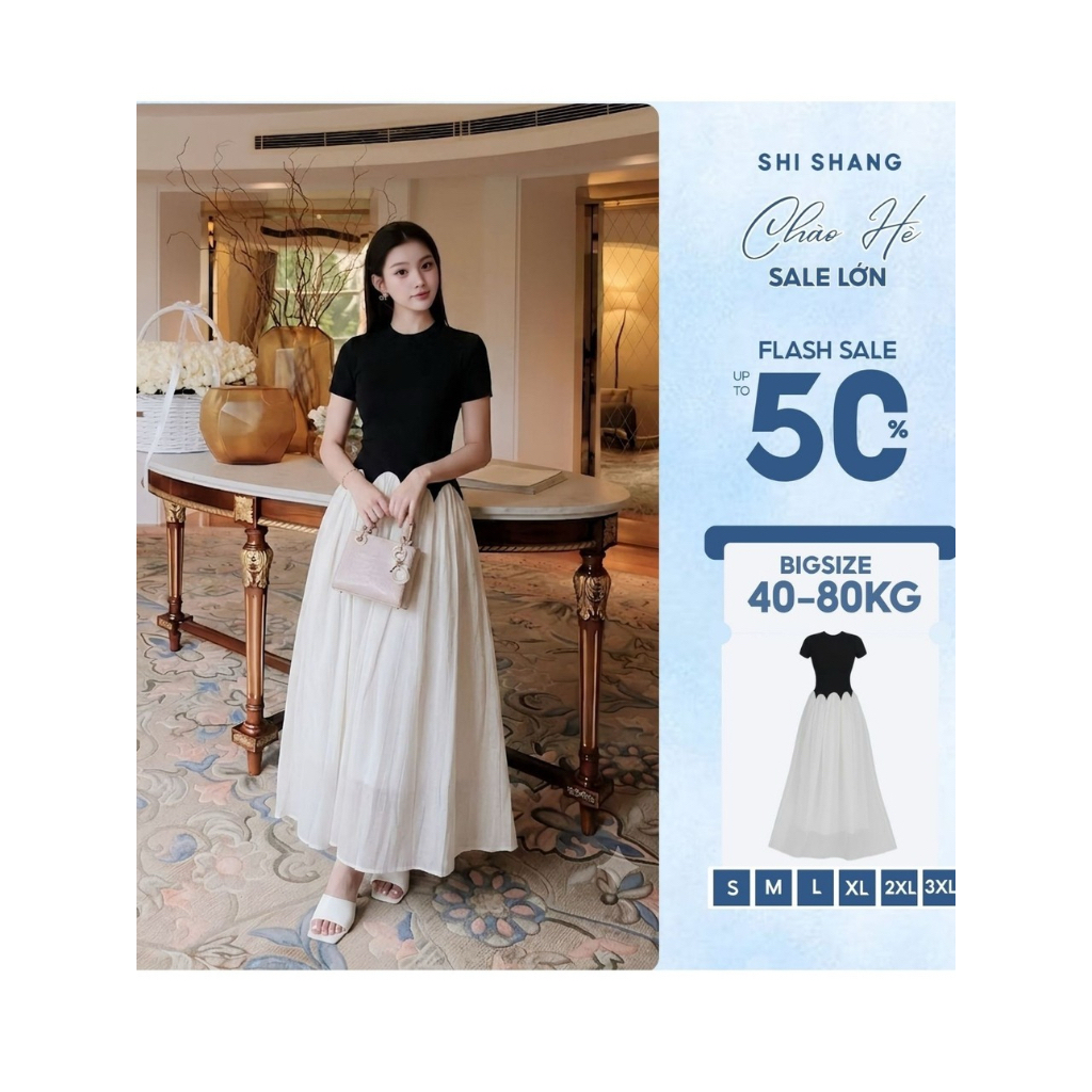 [𝐁𝐞𝐬𝐭 𝐒𝐞𝐥𝐥𝐞𝐫] Váy thiết kế Shi Shang, váy phối tơ xoè uốn sóng có Bigsize