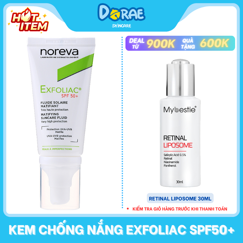 NOREVA I Kem chống nắng dành cho da dầu mụn Noreva Exfoliac Matifing Suncare Fluid SPP50+