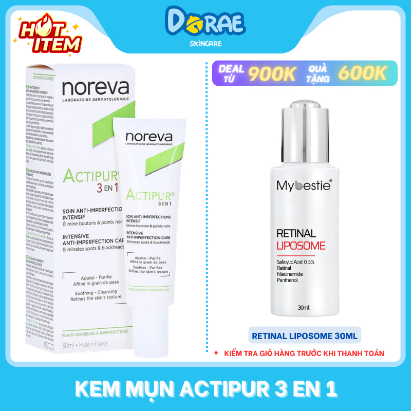 NOREVA I Kem giảm mụn và kiểm soát dầu Noreva Actipur 3 En 1